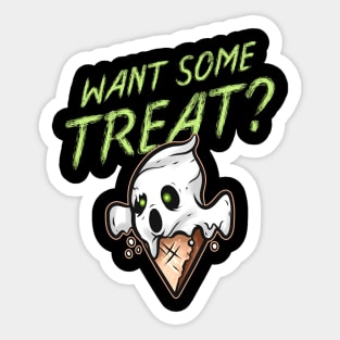 Want Some Treat Scary Cute Ghost Ice Cream Halloween Sticker